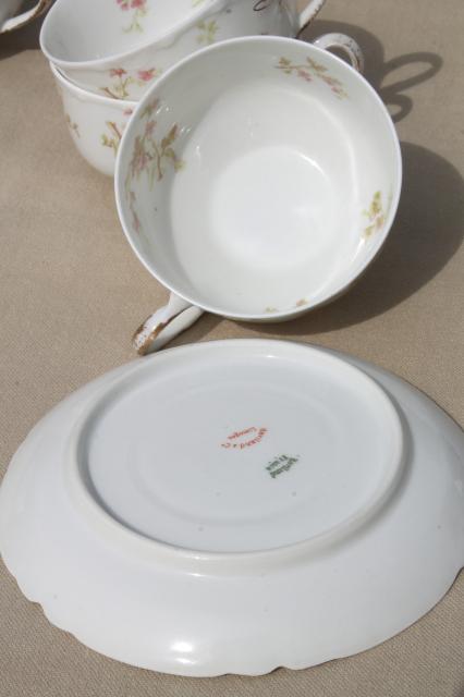 photo of antique Haviland Limoges china cups & saucers set for 12, scalloped edge porcelain, pink floral #8