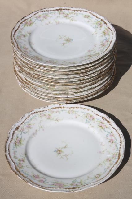 photo of antique Haviland Limoges china dinner or luncheon plates for 12 pink daisy marguerite floral #2