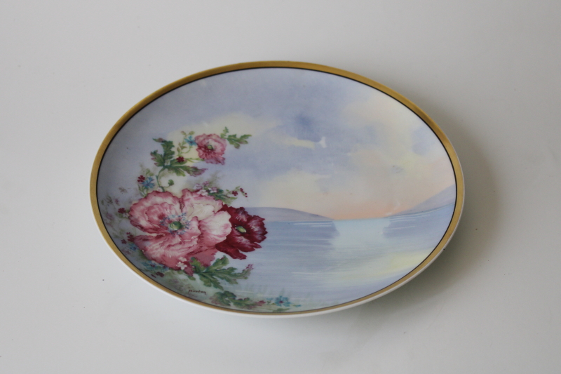 photo of antique Haviland Limoges china plate hand painted poppies floral early 1900s vintage #1