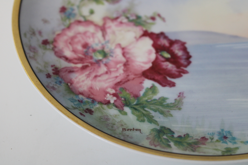 photo of antique Haviland Limoges china plate hand painted poppies floral early 1900s vintage #2