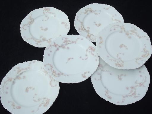 photo of antique Haviland Limoges china plates, pink rose hanging garland floral #1