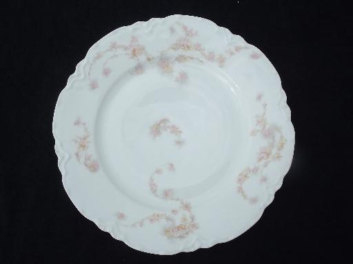 photo of antique Haviland Limoges china plates, pink rose hanging garland floral #2