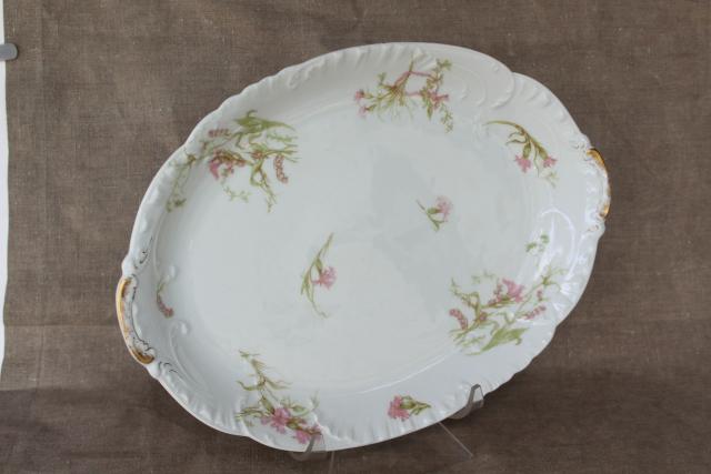 photo of antique Haviland Limoges china platter or tray, pink flowers & lily of the valley #1