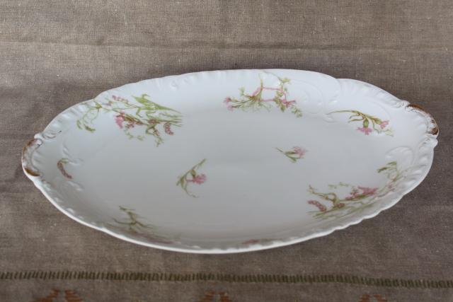 photo of antique Haviland Limoges china platter or tray, pink flowers & lily of the valley #7