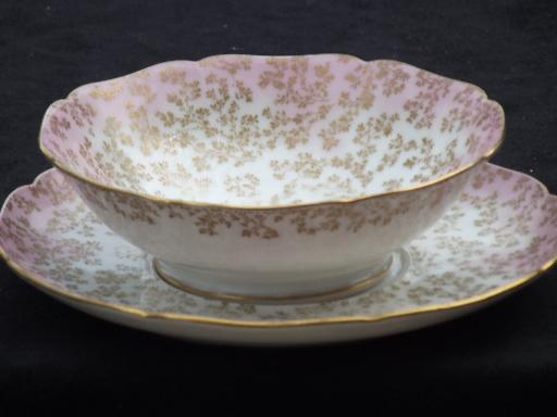 photo of antique Haviland Limoges china sauce or mayonnaise set, pink shaded gold #1