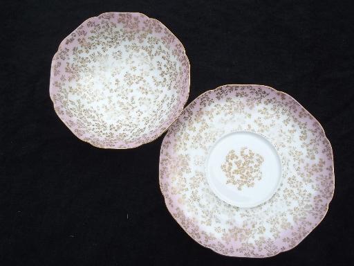 photo of antique Haviland Limoges china sauce or mayonnaise set, pink shaded gold #3