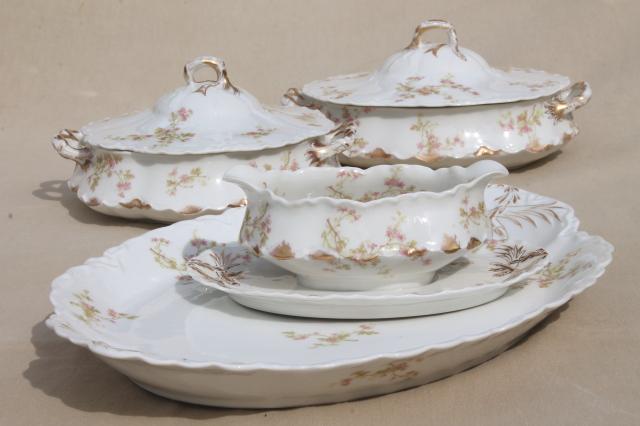 photo of antique Haviland Limoges china serving pieces, tureen, covered bowl, platter etc. #1