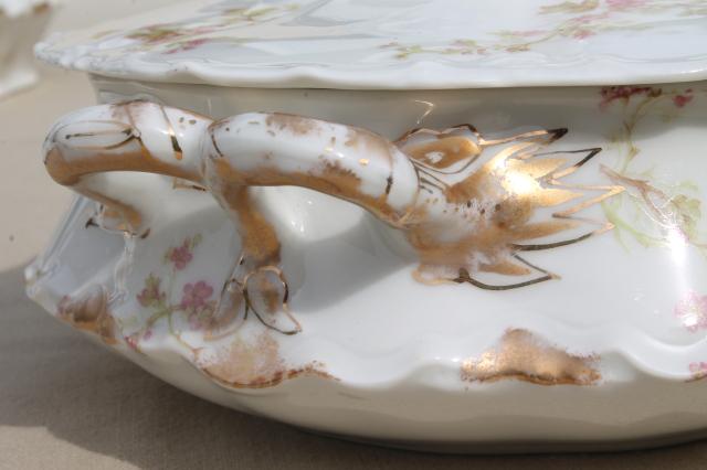 photo of antique Haviland Limoges china serving pieces, tureen, covered bowl, platter etc. #9