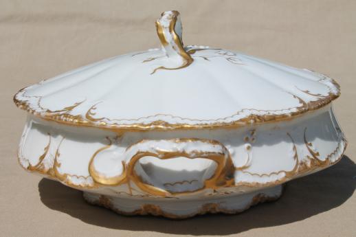 photo of antique Haviland Limoges gold & white porcelain tureen or covered bowl, circa 1903 #2