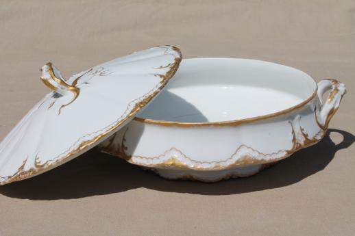 photo of antique Haviland Limoges gold & white porcelain tureen or covered bowl, circa 1903 #3