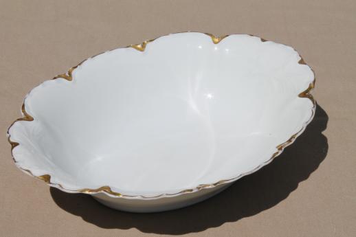 photo of antique Haviland - Limoges oval bowl, pine flower embossed china w/ gold trim #1