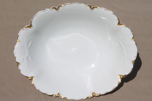 photo of antique Haviland - Limoges oval bowl, pine flower embossed china w/ gold trim #2