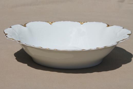 photo of antique Haviland - Limoges oval bowl, pine flower embossed china w/ gold trim #3