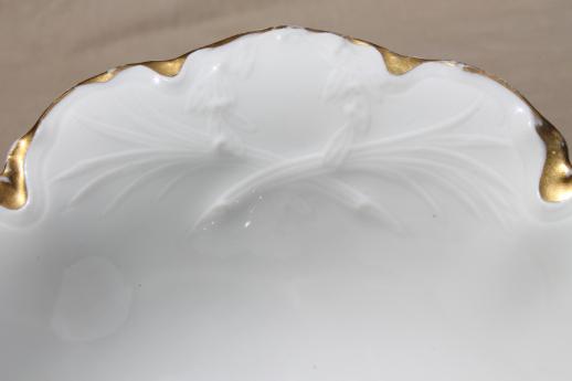 photo of antique Haviland - Limoges oval bowl, pine flower embossed china w/ gold trim #4