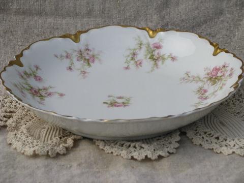 photo of antique Haviland Limoges porcelain vegetable bowl, pink floral/gold #1