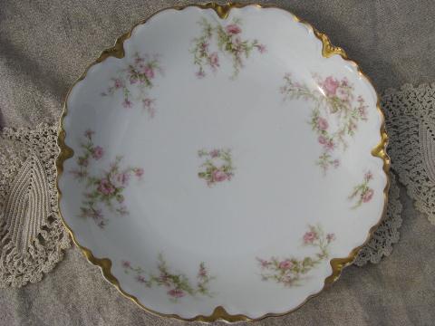 photo of antique Haviland Limoges porcelain vegetable bowl, pink floral/gold #2