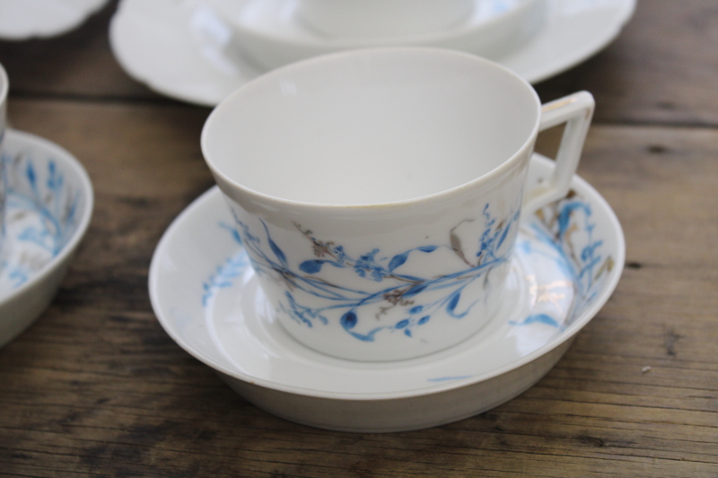 photo of antique Haviland china plates & tea cups w/ deep bowl saucers, art nouveau style grasses flowers aqua & gold #4