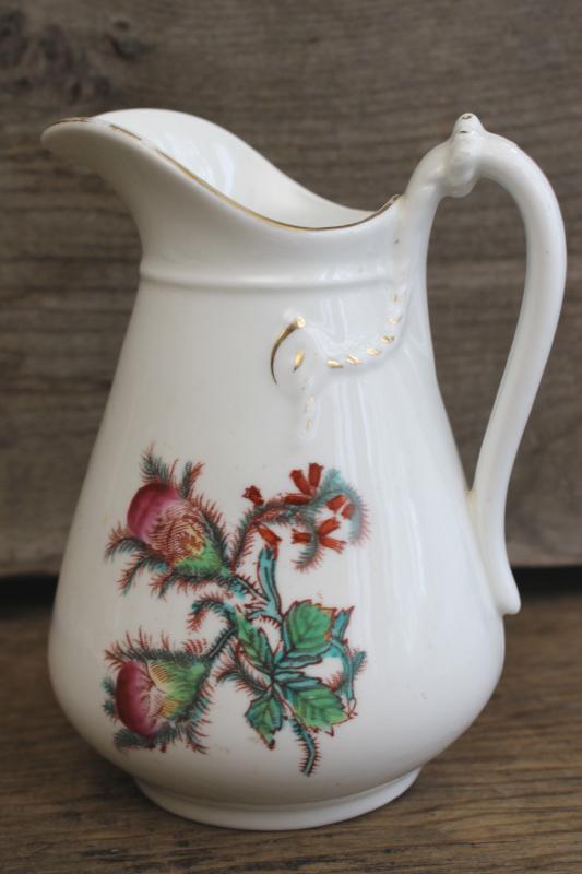 photo of antique Haviland moss rose pattern pitcher, large creamer w/ embossed rope knot shape #1