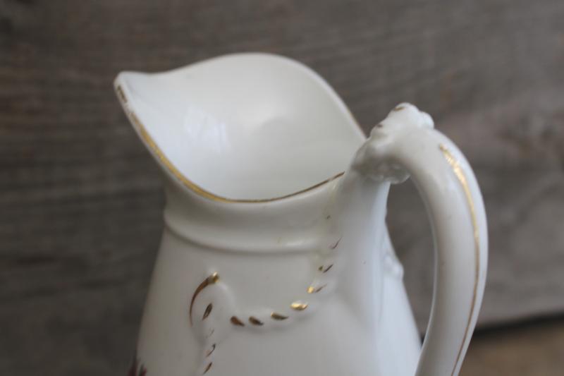 photo of antique Haviland moss rose pattern pitcher, large creamer w/ embossed rope knot shape #3