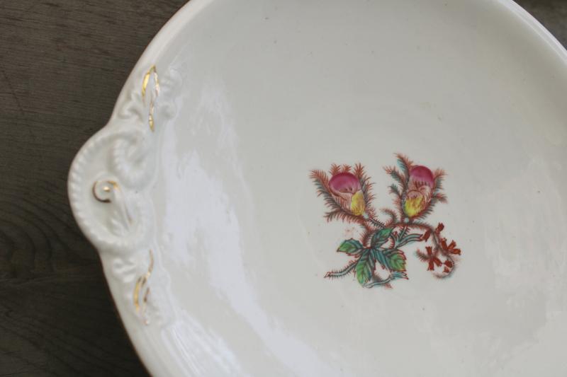 photo of antique Haviland moss rose pattern tray or serving plate, embossed rope knot shape #2