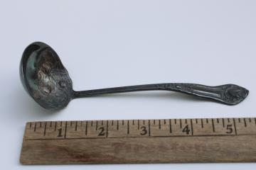 catalog photo of antique Holmes & Edwards silver plate ladle, American Beauty rose repousse pattern vintage 1904