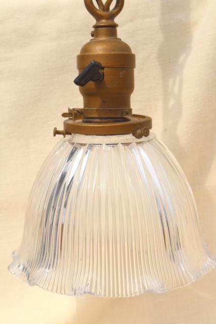 photo of antique Holophane shade pendant light w/ early electric socket, all original vintage lighting #5