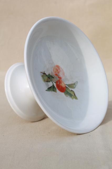 photo of antique Homer Laughlin china compote bowl w/ cherries, white ironstone semi porcelain #5