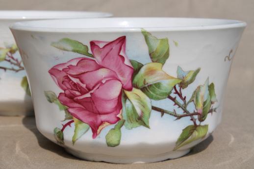 photo of antique Homer Laughlin china cranberry bowls w/ large pink tea rose #5