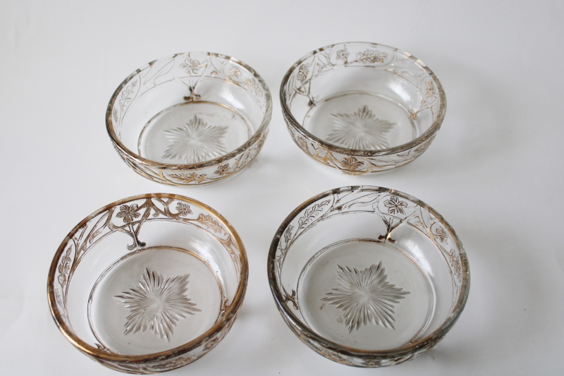 photo of antique Indiana glass #151 berry bowls gold flowers & leaves, early 1900s EAPG #2