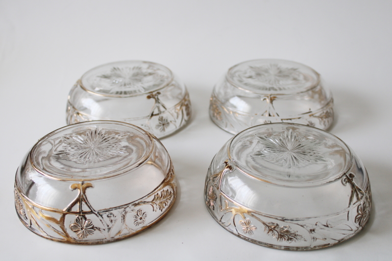 photo of antique Indiana glass #151 berry bowls gold flowers & leaves, early 1900s EAPG #3