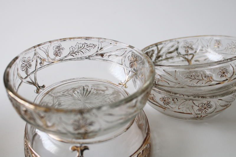 photo of antique Indiana glass #151 berry bowls gold flowers & leaves, early 1900s EAPG #4