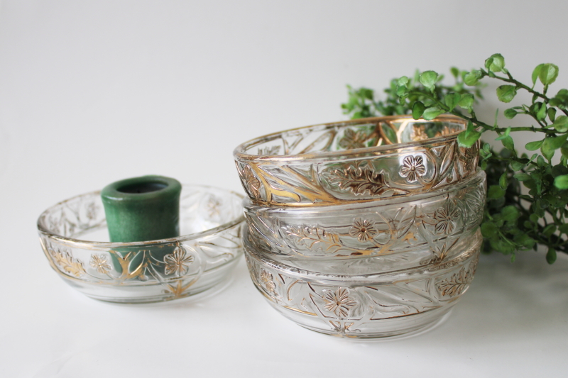 photo of antique Indiana glass #151 berry bowls gold flowers & leaves, early 1900s EAPG #5