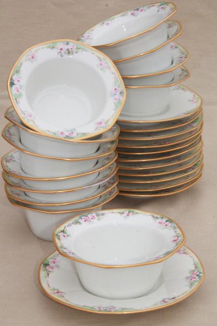 photo of antique Jean Pouyat Limoges china soup cups or custard bowls w/ saucers, vintage 1908 #1