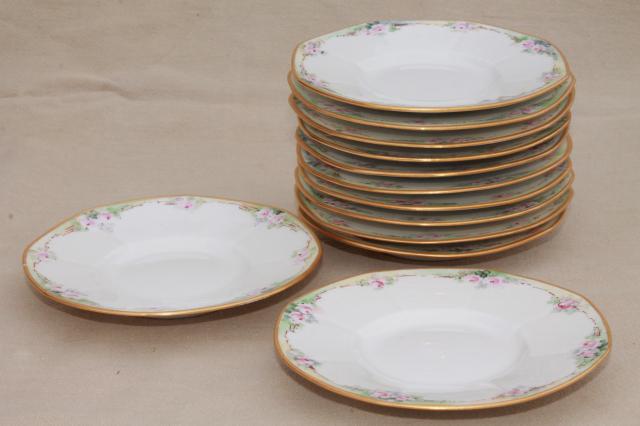 photo of antique Jean Pouyat Limoges china soup cups or custard bowls w/ saucers, vintage 1908 #2