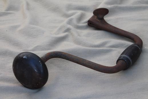 photo of antique John S Fray bit brace drill w/ rosewood handle, late 1800s vintage hand tool #2