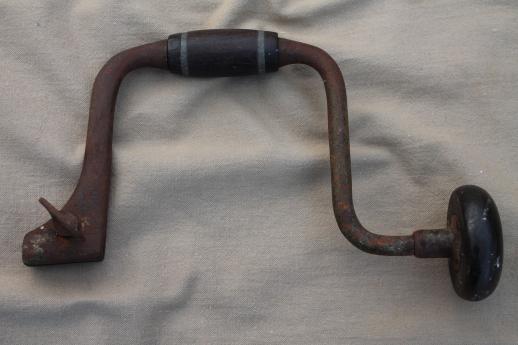 photo of antique John S Fray bit brace drill w/ rosewood handle, late 1800s vintage hand tool #3