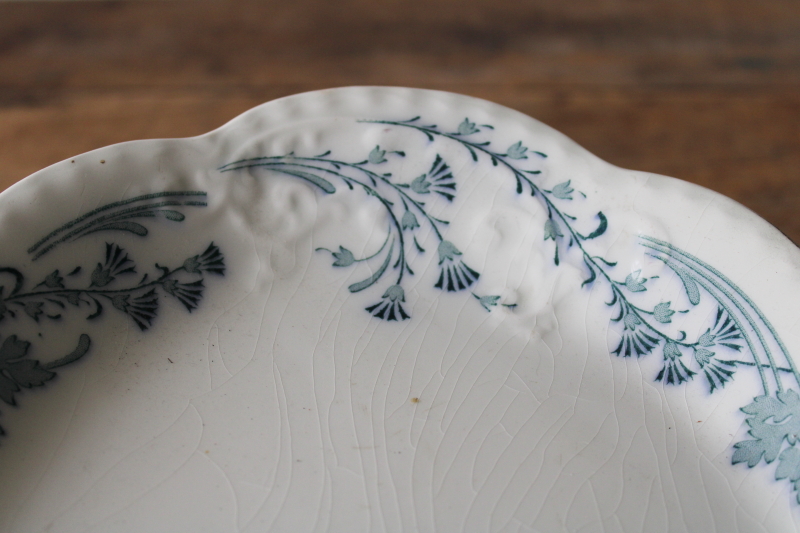 photo of antique Johnson Bros Vintage pattern china platter, dark blue green transferware Victorian ivy border w/ tassels #3