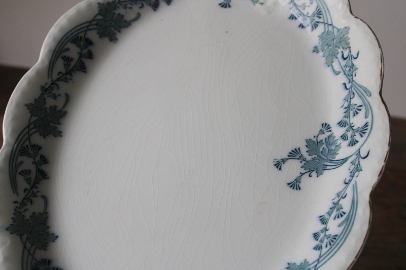 photo of antique Johnson Bros Vintage pattern china platter, dark blue green transferware Victorian ivy border w/ tassels #6