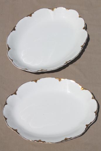 photo of antique Johnson Bros china covered bowl & platters, white scalloped china w/ gold trim #8