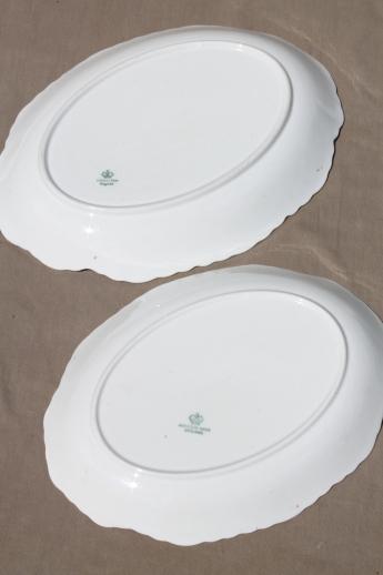 photo of antique Johnson Bros china covered bowl & platters, white scalloped china w/ gold trim #10