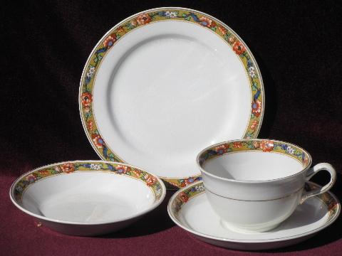 photo of antique Johnson Bros china for 6, oriental floral on mustard gold #2