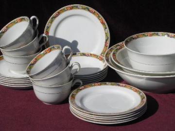 catalog photo of antique Johnson Bros china for 6, oriental floral on mustard gold