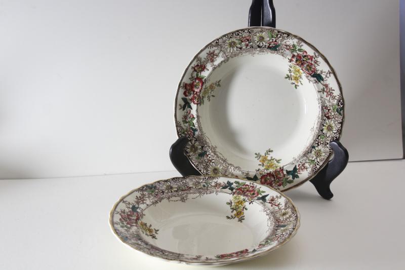 photo of antique Keeling Stirling china, multi colored flowers bowls marked Alfred Pearce Ludgate Hill #1