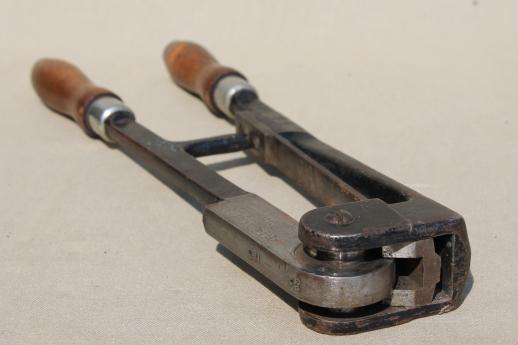 photo of antique  Keystone Press sealer tool for pressing lead packing seals, vintage railroad tool w/ 1800s patents #3