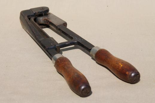 photo of antique  Keystone Press sealer tool for pressing lead packing seals, vintage railroad tool w/ 1800s patents #5