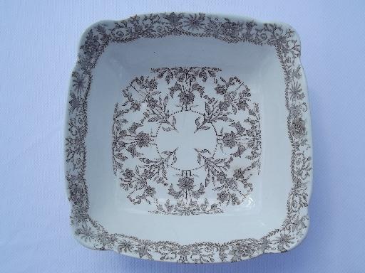 photo of antique Lahore transferware square serving bowl, T&R Boote England #4