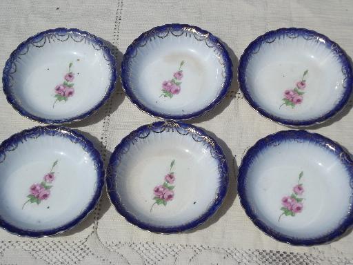 photo of antique Limoges China, flow blue border w/ floral, American or French? #6