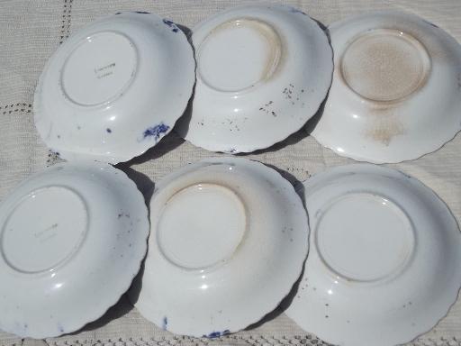 photo of antique Limoges China, flow blue border w/ floral, American or French? #7