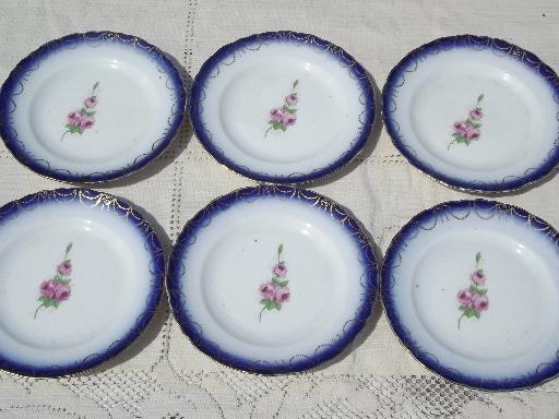 photo of antique Limoges China, flow blue border w/ floral, American or French? #8