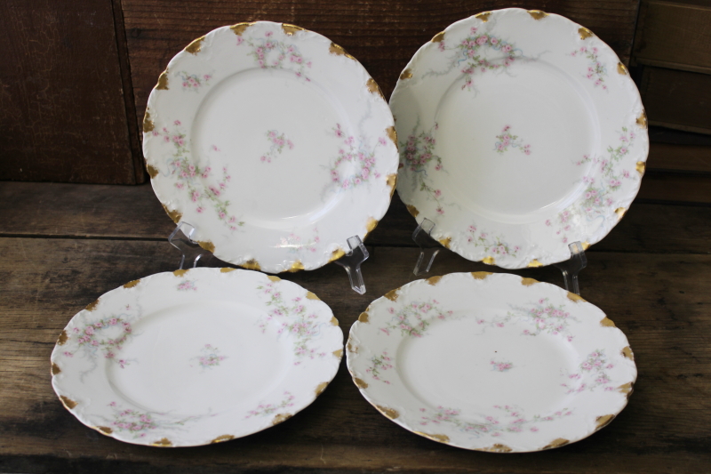photo of antique Limoges France china plates Theodore Haviland pink flowers gold daubs #1
